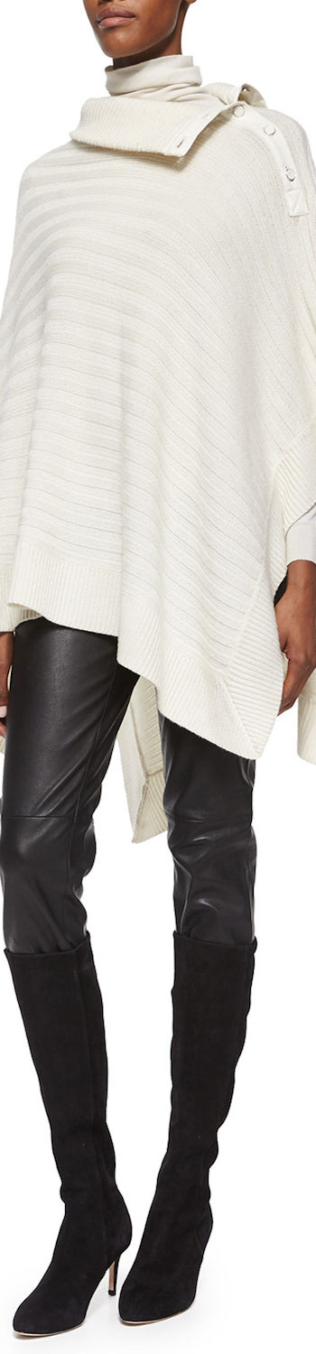 Ralph Lauren Black Label Cashmere Button-Shoulder Poncho natural white
