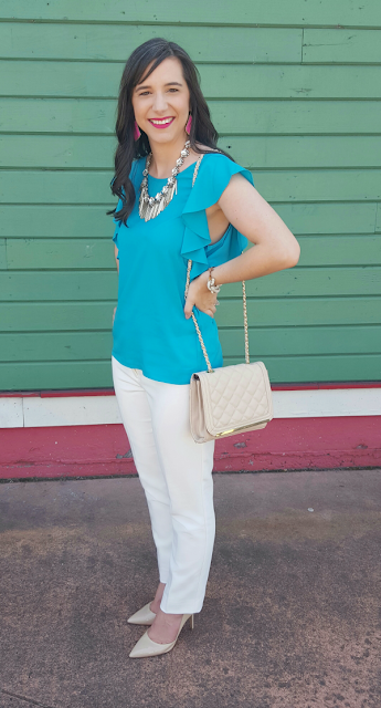 Statement necklace and ankle pants for tea