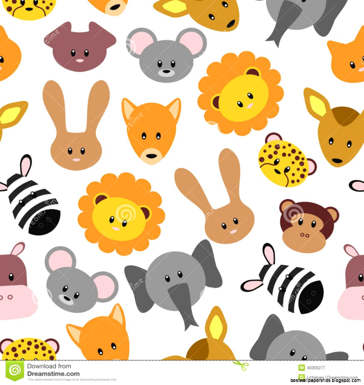 Seamless Pattern With Cute Pet And Wild Cartoon Animals Stock