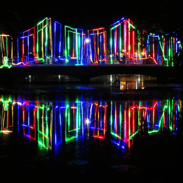 Neon decorated bridge in Siem Reap Cambodia