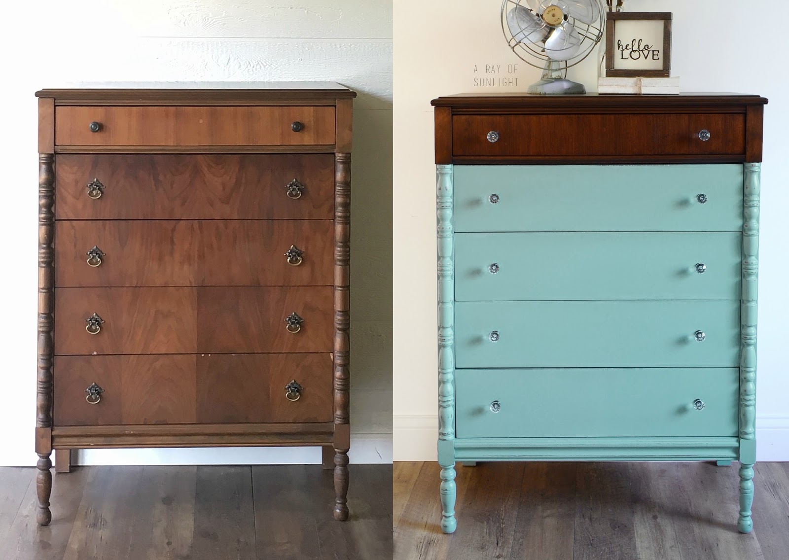 Paint Dipped Highboy Dresser In Teal