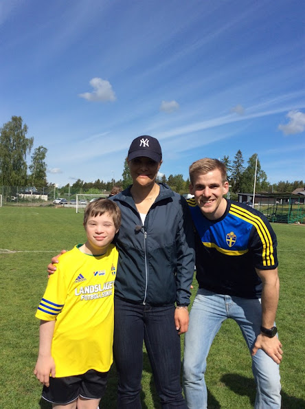 Crown Princess Victoria of Sweden played soccer with a team of children with Down syndrome at the Västerås stadium
