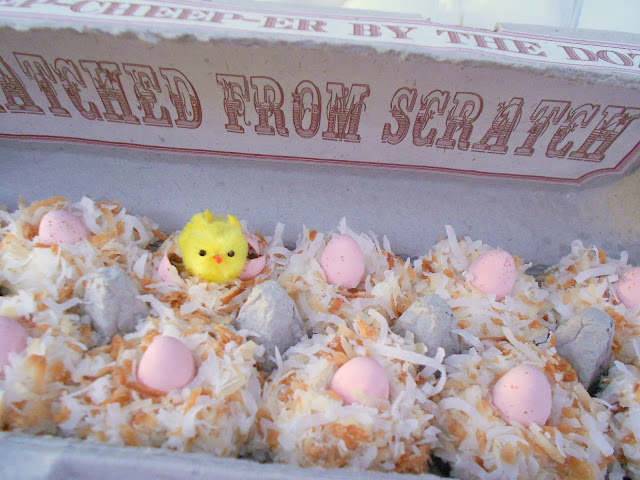 mini muffins in egg carton with peeps