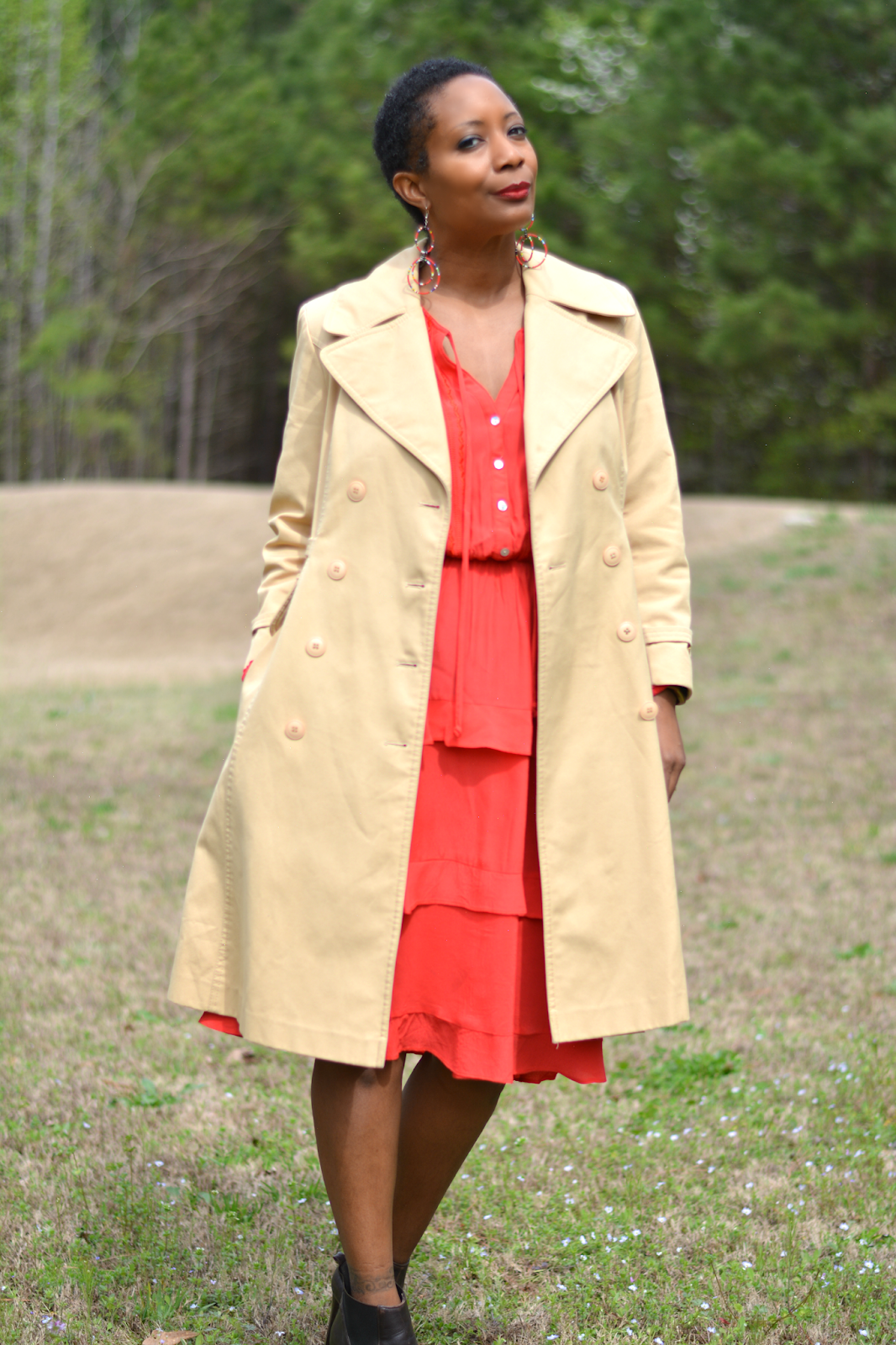 Red Trench Coat Outfit