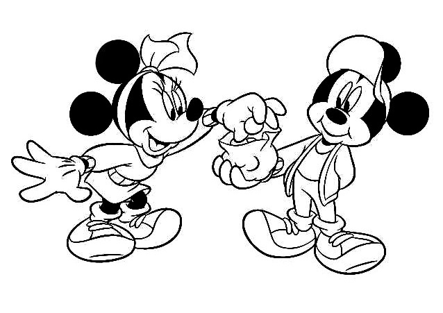 Mewarnai Gambar Anak Laki Perempuan Belajar Mickey Mouse Minnie Kartun
