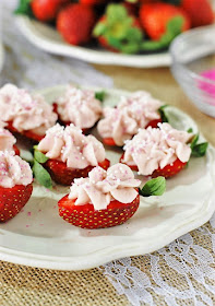 Strawberry Cheesecake Strawberry Bites Image ~ a fabulous little-bite treat perfect for Valentine's Day, Easter, Mother's Day, spring, a tea party, or every-day snacking!