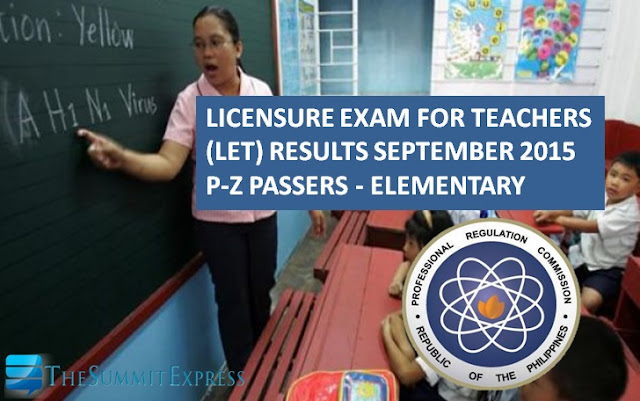 P-Z Passers List: September 2015 LET Results Elementary