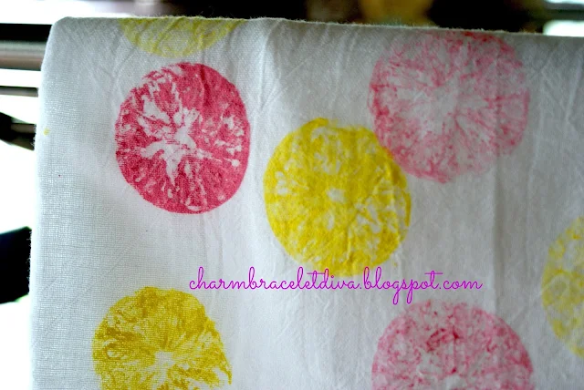 pink and yellow citrus stamped tea towels