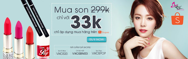 Tặng Mã giảm giá Vikos Cosmetics 2019 - Mua son chỉ với 33k