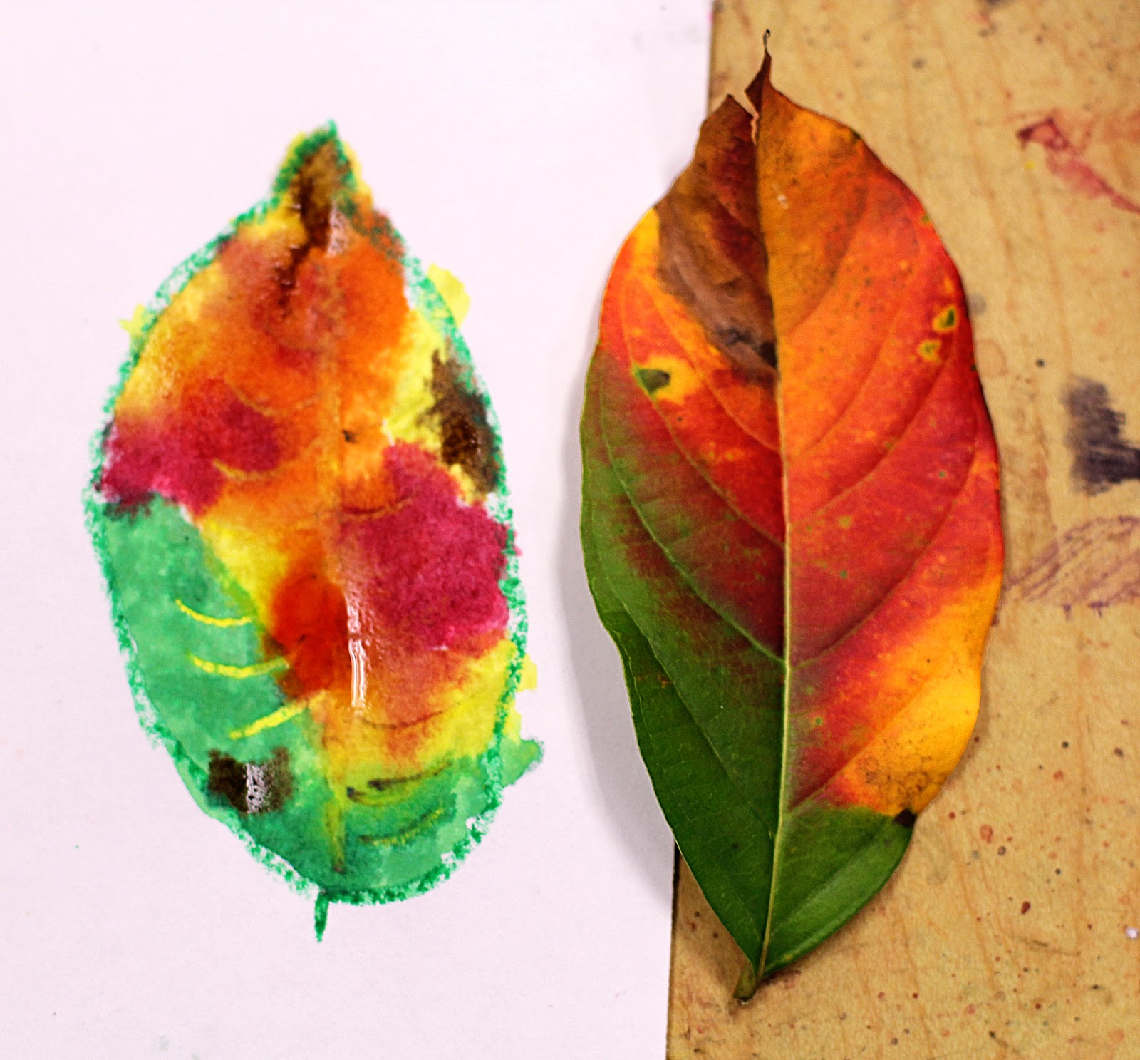 smART Class Fall Leaves Crayon Resist Paintings