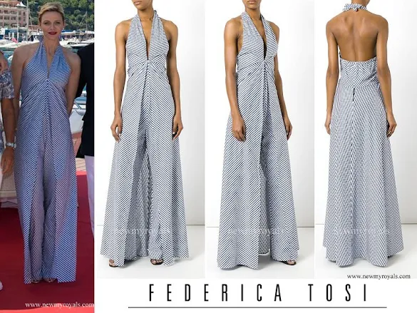 Princess Charlene wore Federica Tosi striped poplin jumpsuit