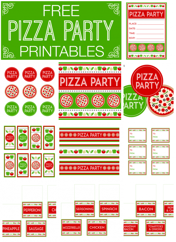 Fiesta con Pizza: Kit para Imprimir Gratis. 