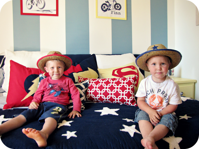 My House of Giggles: A red, yellow and blue striped shared boys bedroom!