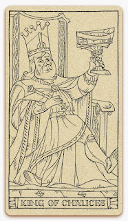 King of Chalices card - inked illustration - In the spirit of the Marseille tarot - minor arcana - design and illustration by Cesare Asaro - Curio & Co. (Curio and Co. OG - www.curioandco.com)