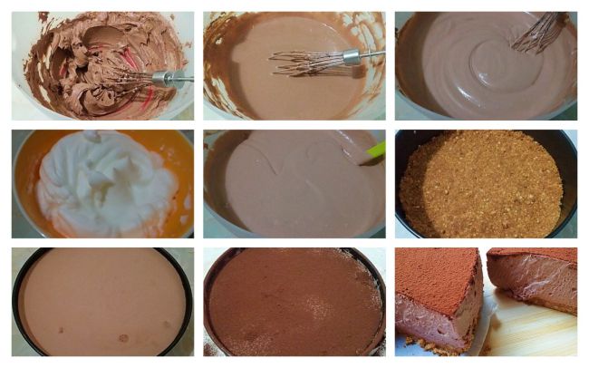 Preparación de la tarta mousse de queso y cacao sin azúcar