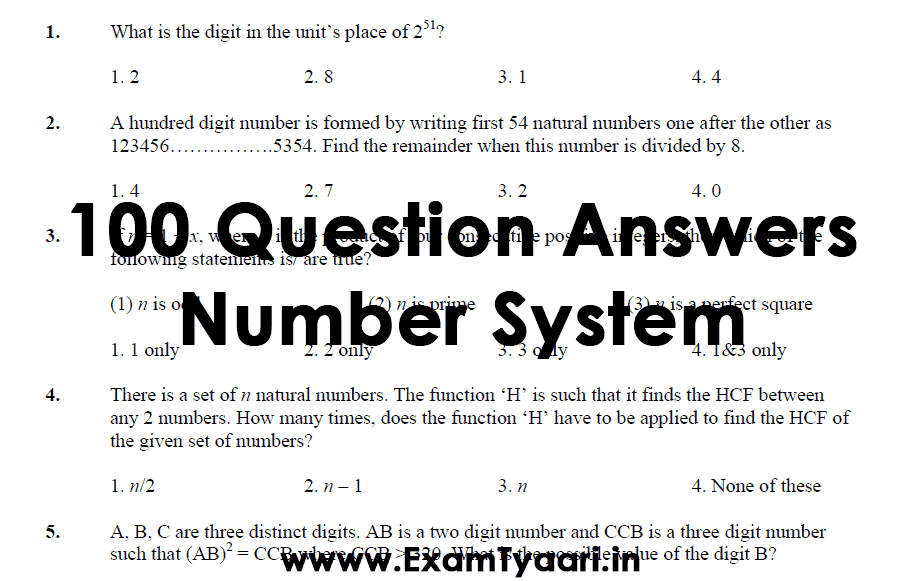 Top 100 Solved Questions on Number System [PDF] • Exam Tyaari