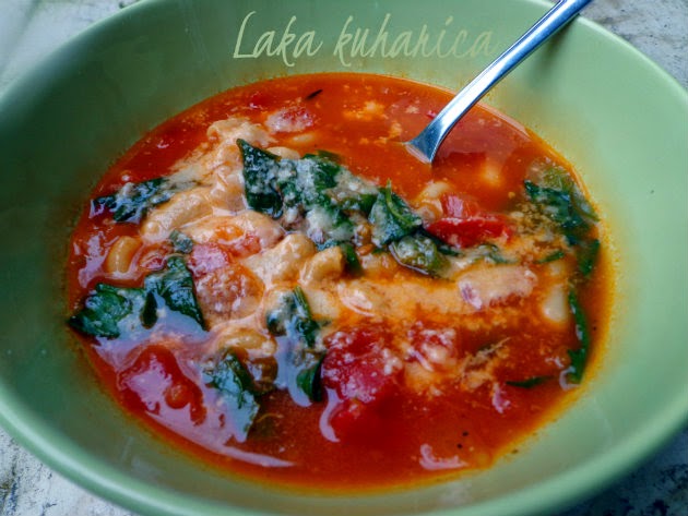 Cannellini bean, spinach and tomato soup by Laka kuharica: delicious, comforting,  and easy to make.