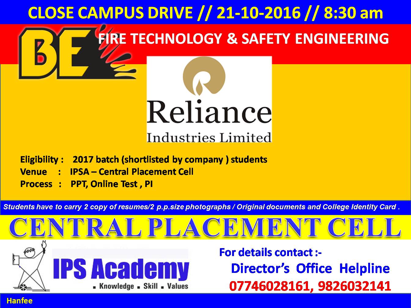 Central Placement Cell Reliance Industries Limited Close Campus
