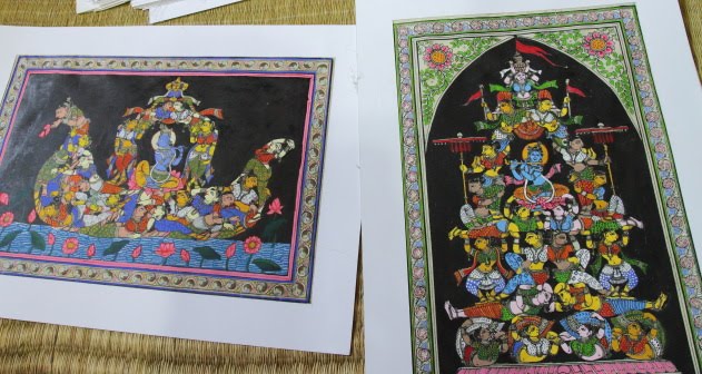 Tusser Silk Paintings of Krishna and his gopikas at Raghurajpur, Odisha