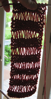 close up red drop stitch scarf