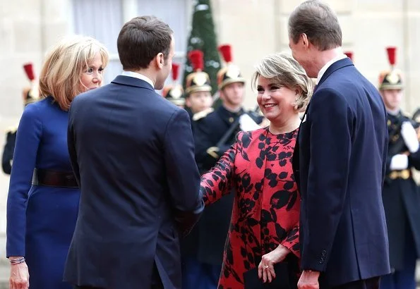 Grand Duke Henri, Grand Duchess Maria Teresa, French President Emmanuel Macron and Brigitte Macron Valentino Print Coat