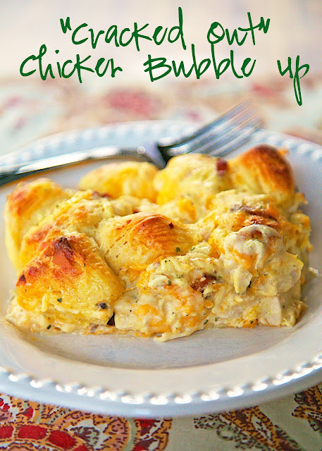 "Cracked Out" (cheddar, bacon and ranch) Chicken Bubble Up Recipe - chicken, cheddar bacon, ranch, chicken soup, sour cream and biscuits baked casserole. SO addictive! I literally licked my plate! "Cracked Out" (cheddar, bacon and ranch) Chicken Bubble Up Recipe - chicken, cheddar bacon, ranch, chicken soup, sour cream and biscuits baked casserole. SO addictive! I literally licked my plate!