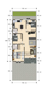 Denah Rumah Ukuran 7x10 Kamar 3 Sederhana