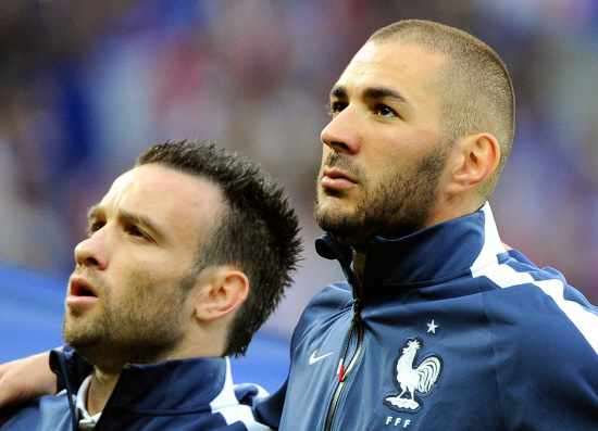 File picture dated June 8, 2014 shows France's midfielder Mathieu Valbuena (L) and France's forward Karim Benzema. AFP