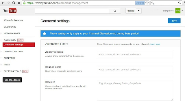 Youtube Comments settings managements how to block comments in youtube