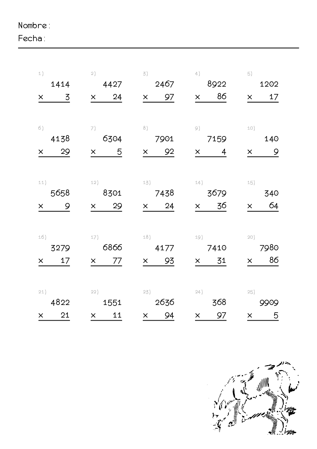 ejercicio para primaria de multiplicaciones