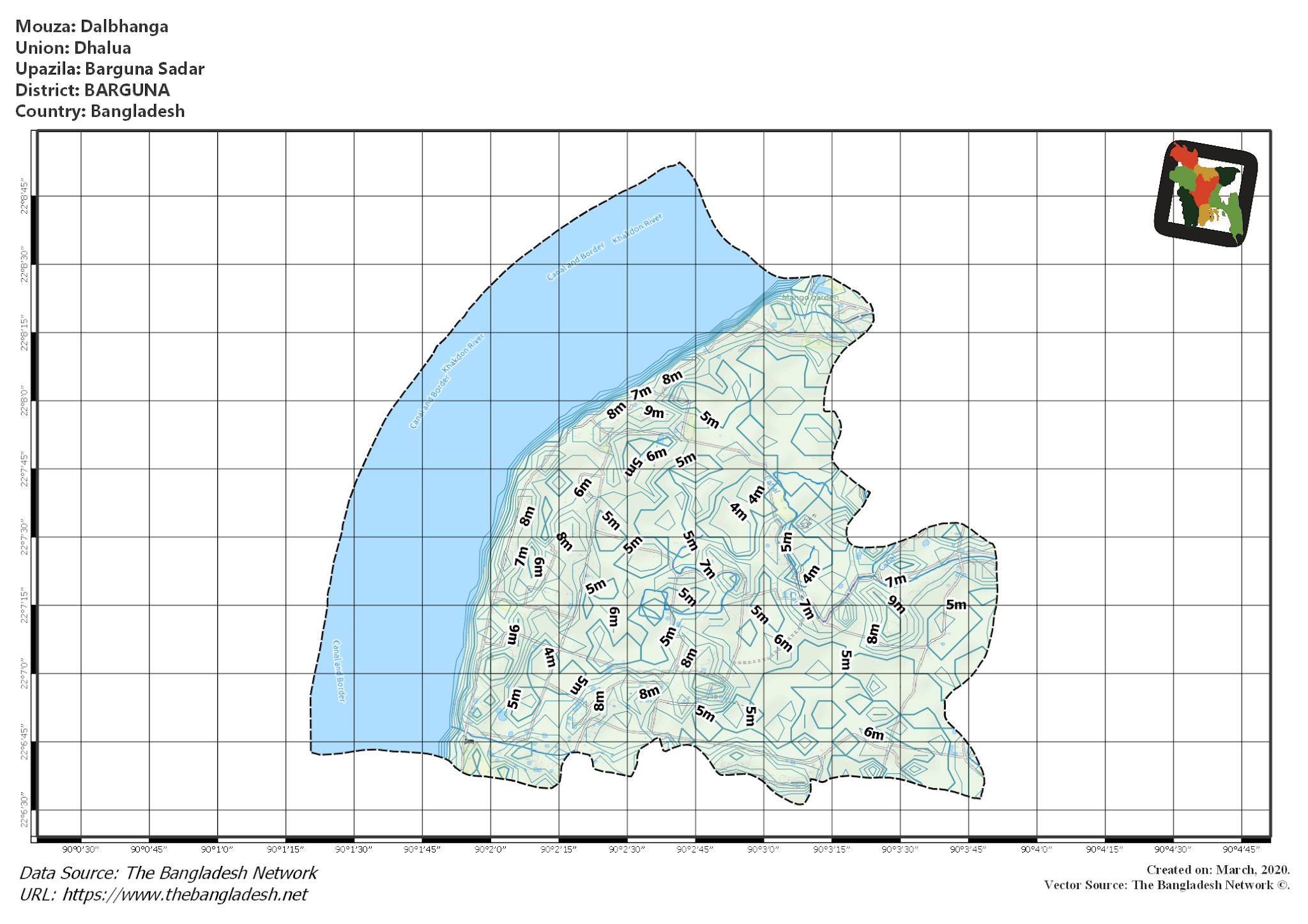 Map of Dalbhanga Mouza of Barguna Sadar Upazila, BARGUNA, Bangladesh.