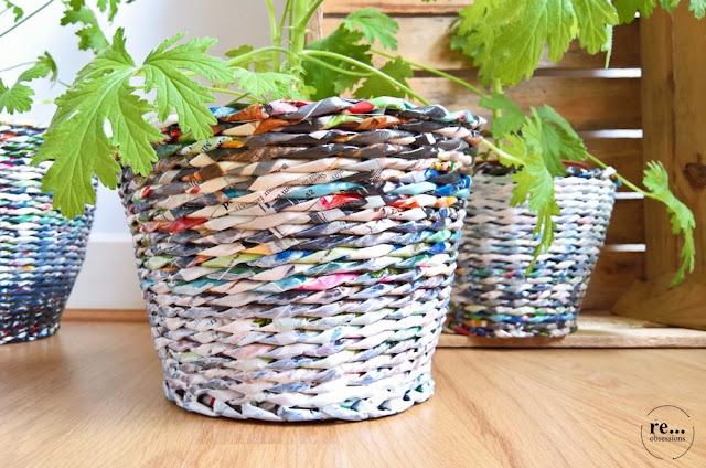 wicker paper, basket, recycle, papierowa wiklina koszyk, osłonki na doniczki, geranium