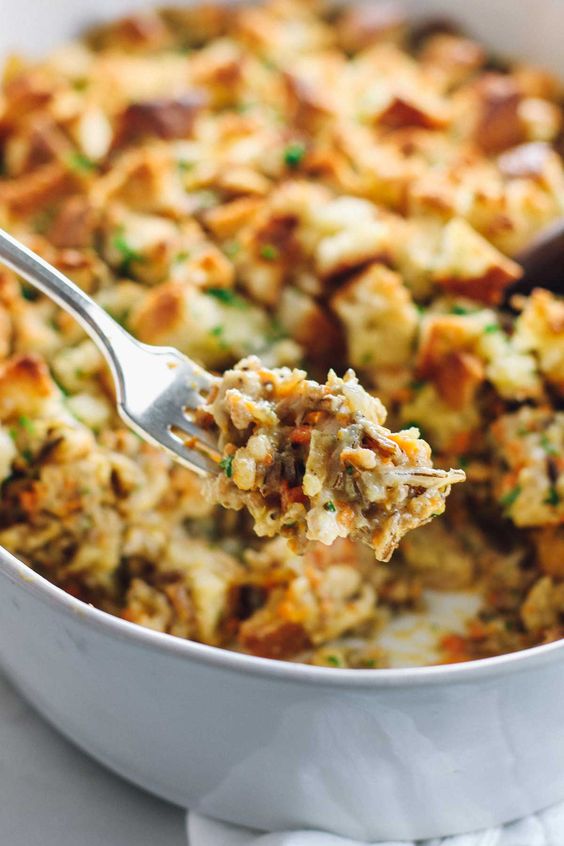 Chicken Wild Rice Casserole - just like the classic soup but in casserole form, topped with golden buttery bread cubes.
