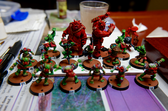 The Goblins are almost done, the Trolls less so Japanese Goblins mostly painted.