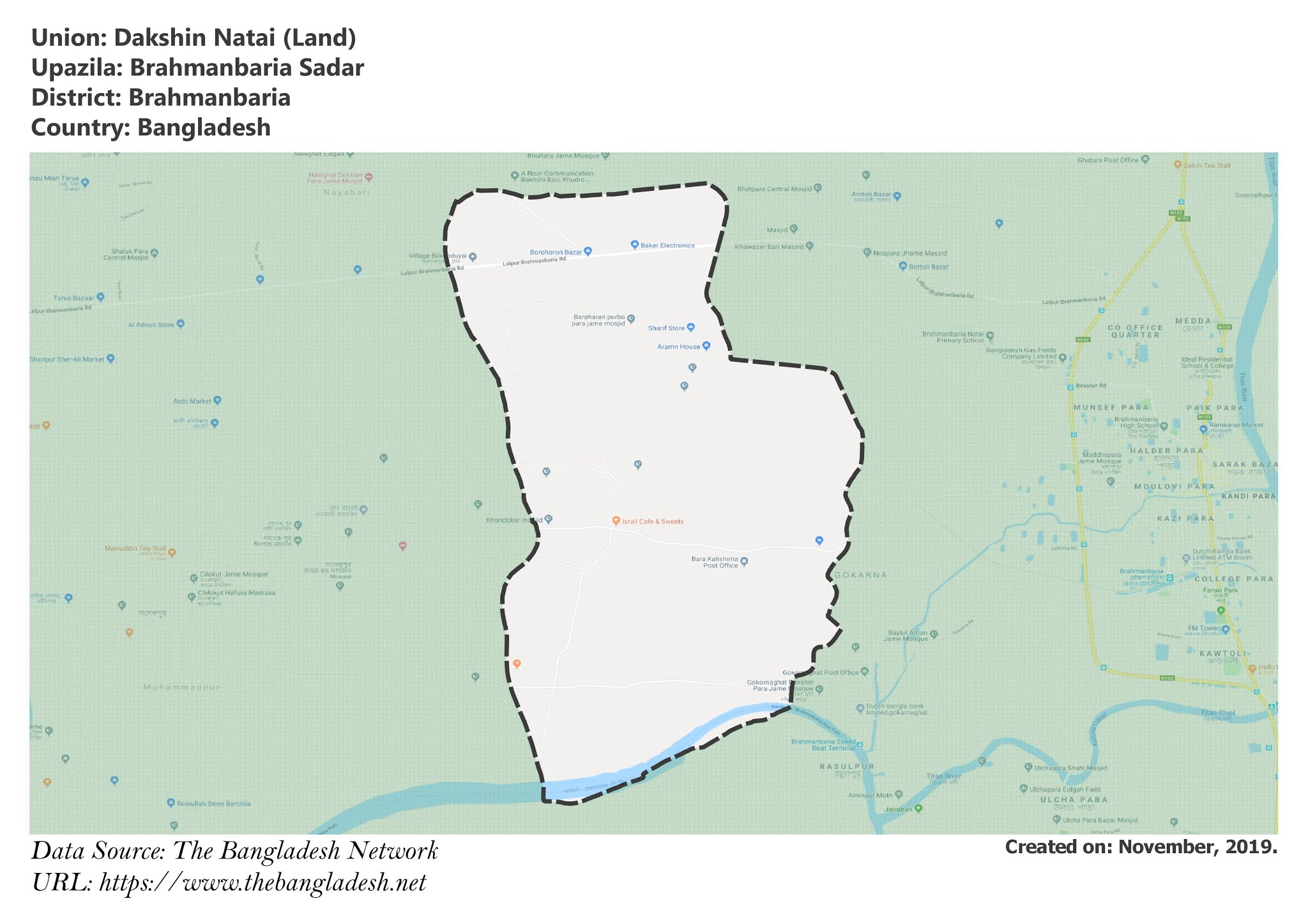 Map of Dakshin Natai of Brahmanbaria, Bangladesh.