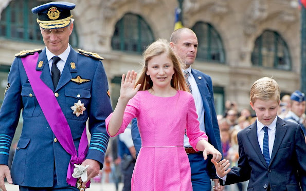 King Philippe, Queen Mathilde, their children Princess Eleonore, Prince Emmanuel, Prince Gabriel and Crown Princess Elisabeth