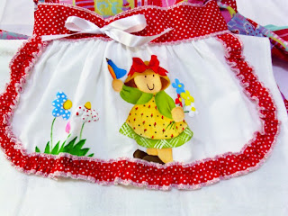 avental para festa junina com pintura menina e passaro estilo country