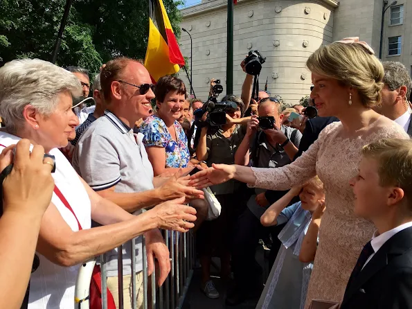 King Philippe, Queen Mathilde, Crown Princess Elisabeth, Princess Eleonore, Prince Gabriel and Prince Emmanuel, wore Natan Lace Dress