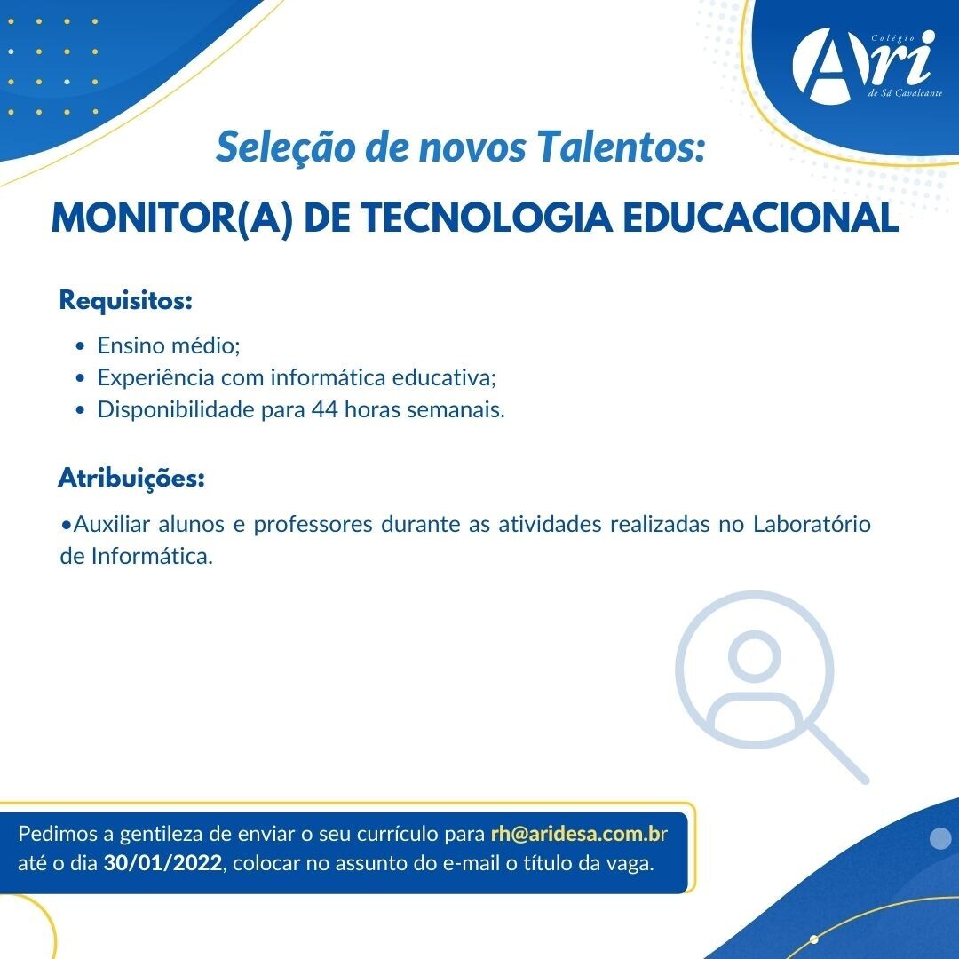 MONITOR(A) DE TECNOLOGIA EDUCACIONAL