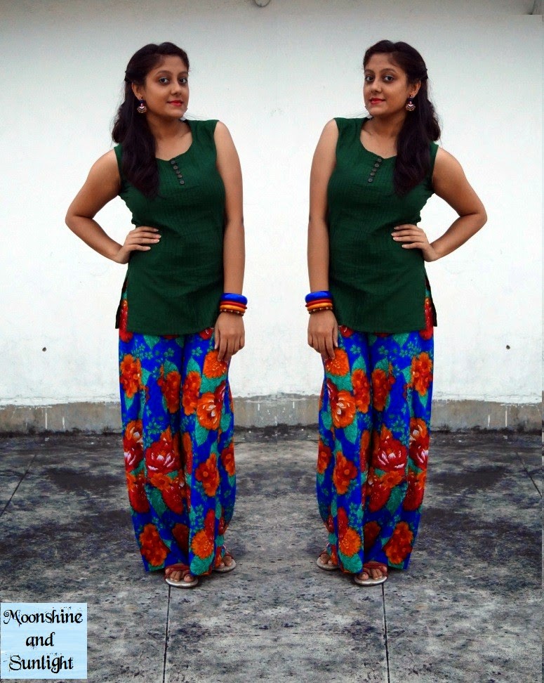 OOTD: DIY Floral palazzo pants , Indian fashion blog, Bangalore, Kolkata