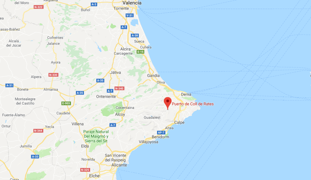 Map showing location of Coll de Rates, Alicante, Spain