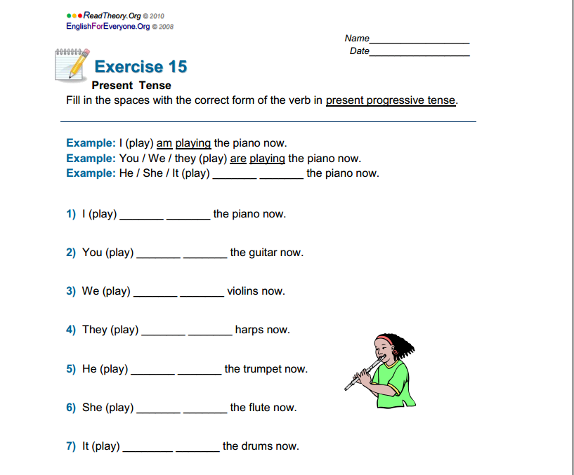 Present continuous exercises worksheets