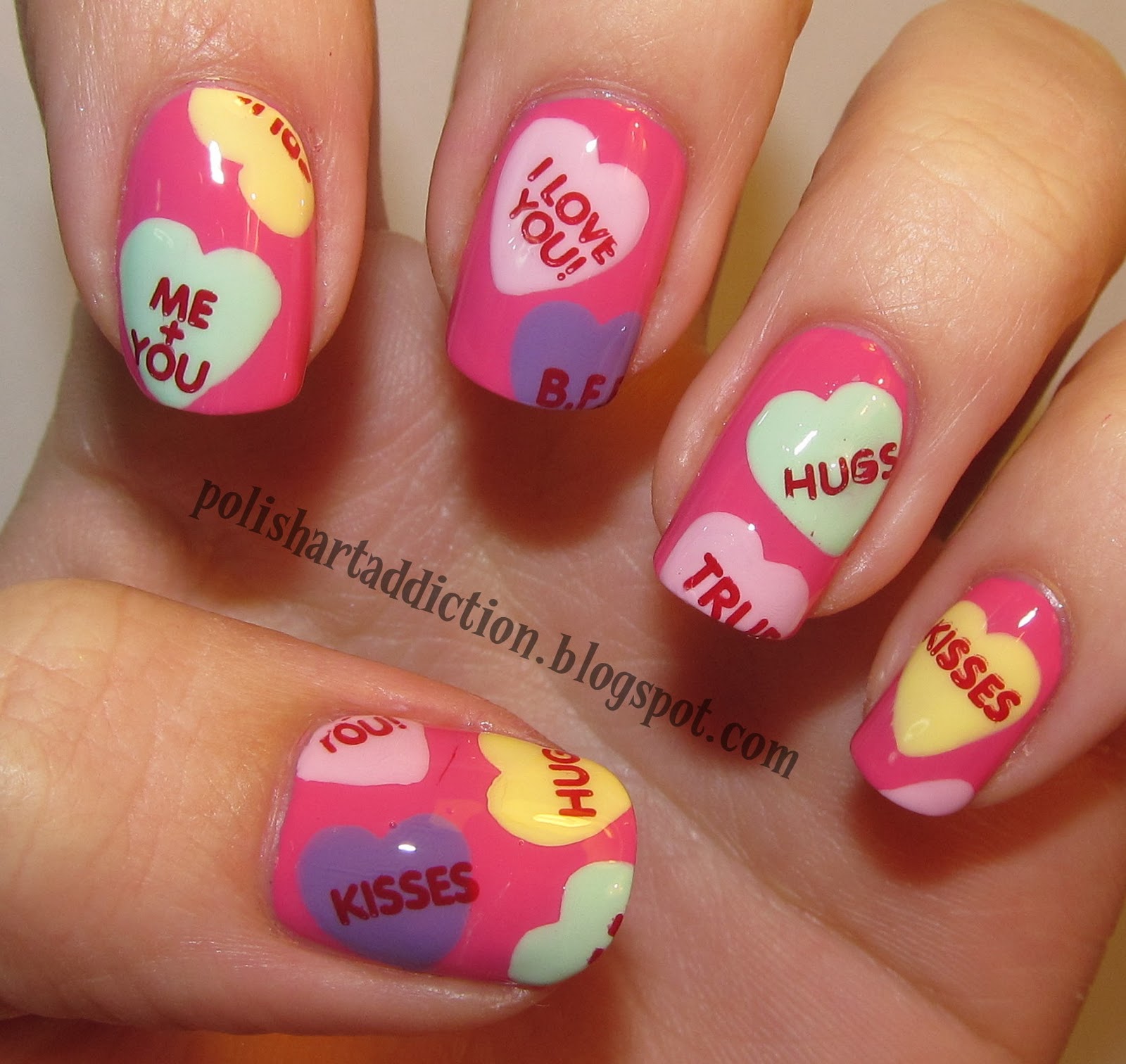 PiggieLuv: Nail fail: candy hearts nail art