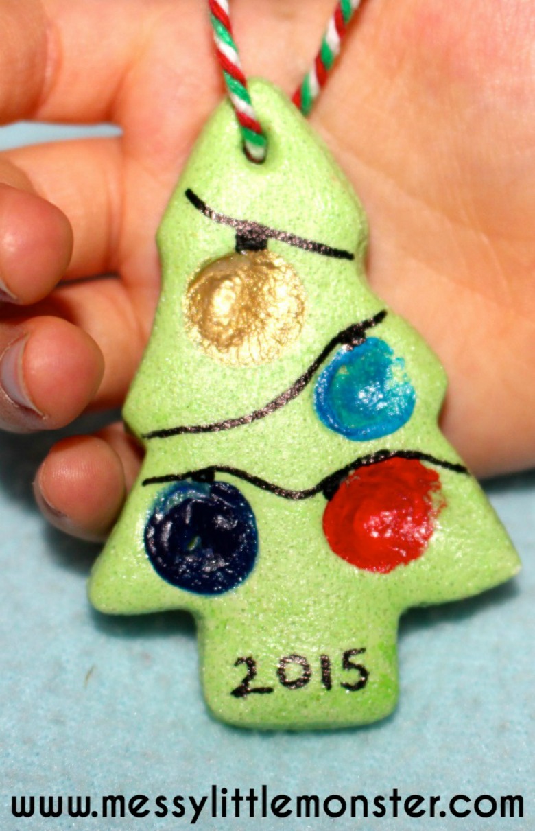 Fingerprint Christmas Tree Salt Dough Ornament Recipe Messy Little
