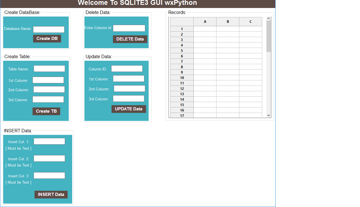 db H4ck!!! wxPython GUI Sqlite3 Insert, Update, Delete