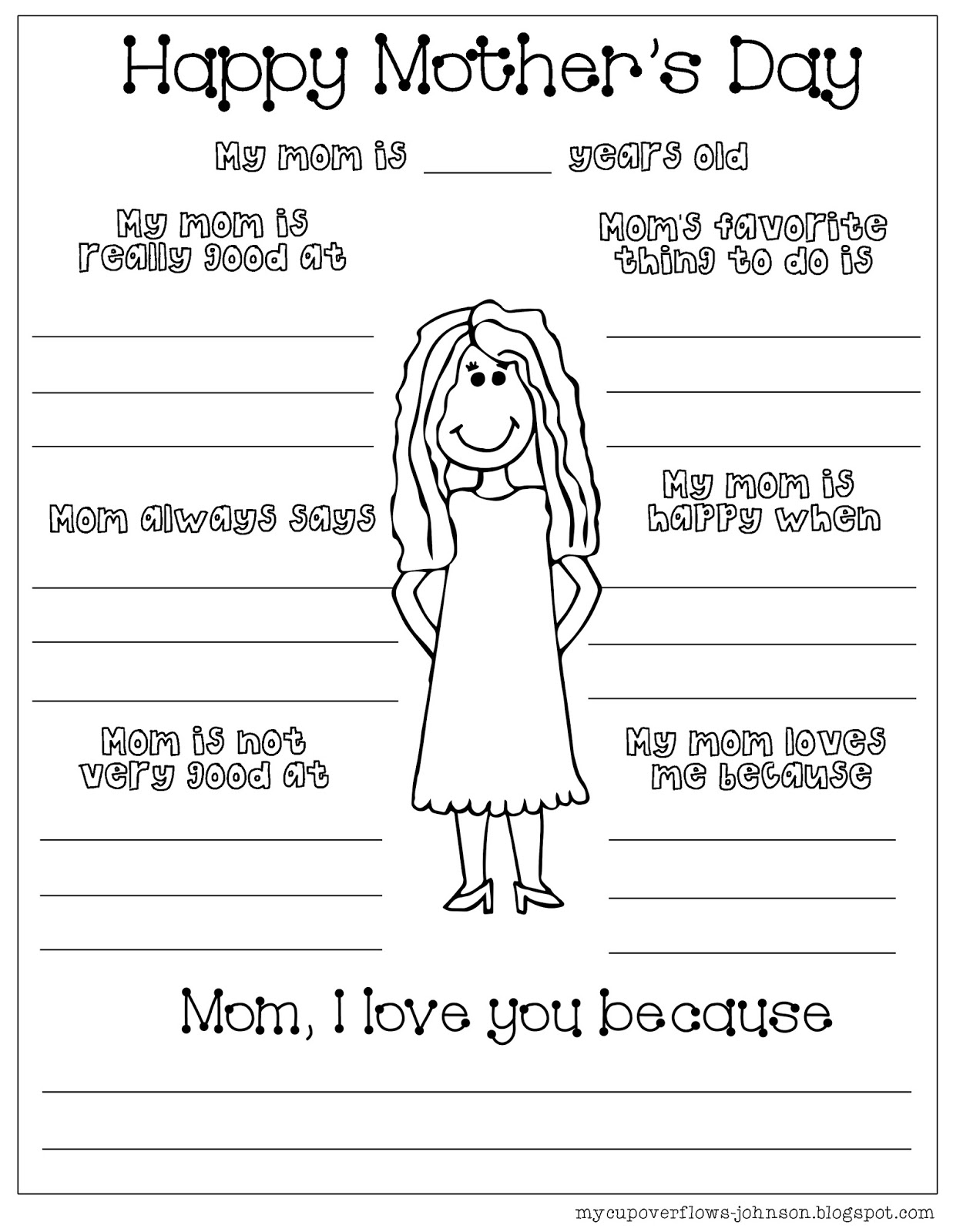 My Mom Printable for Mother's Day, What I Love About My Mom Worksheet,  Custom Printable