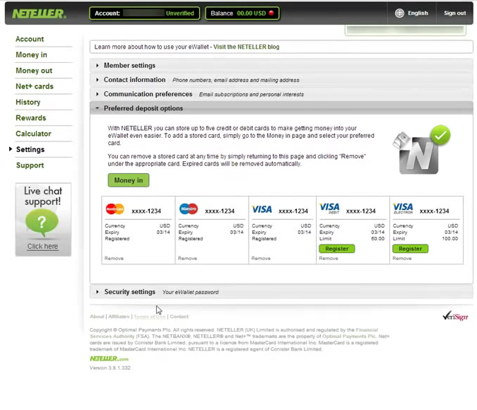 Neteller Account Settings Screen