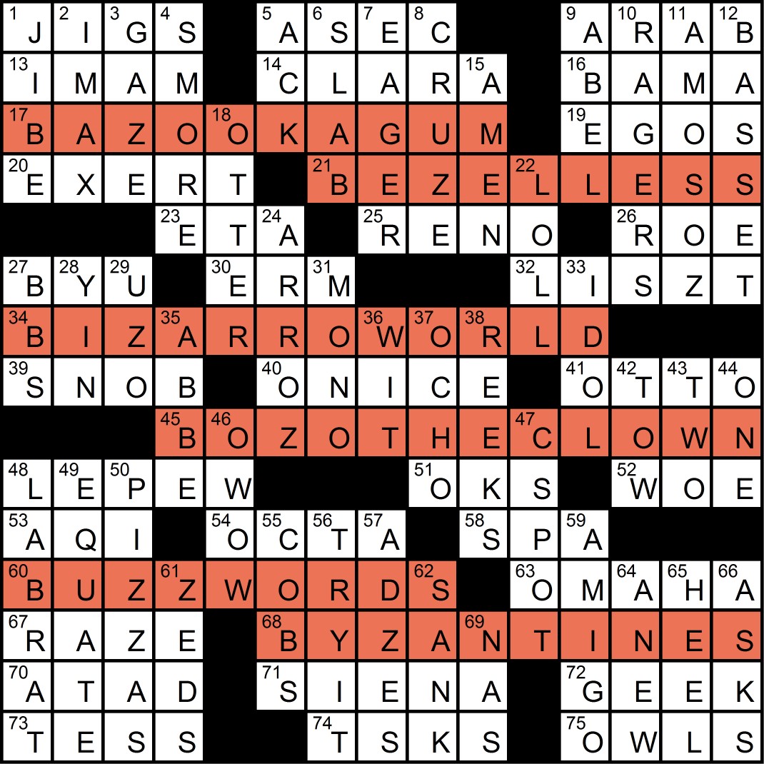 The Puzzle Society Crossword Crossing "Easy BZ," by Brian Thomas