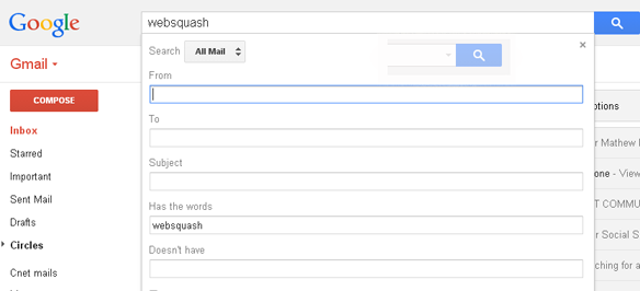 gmail dropdown search option gmail dropdown search option
