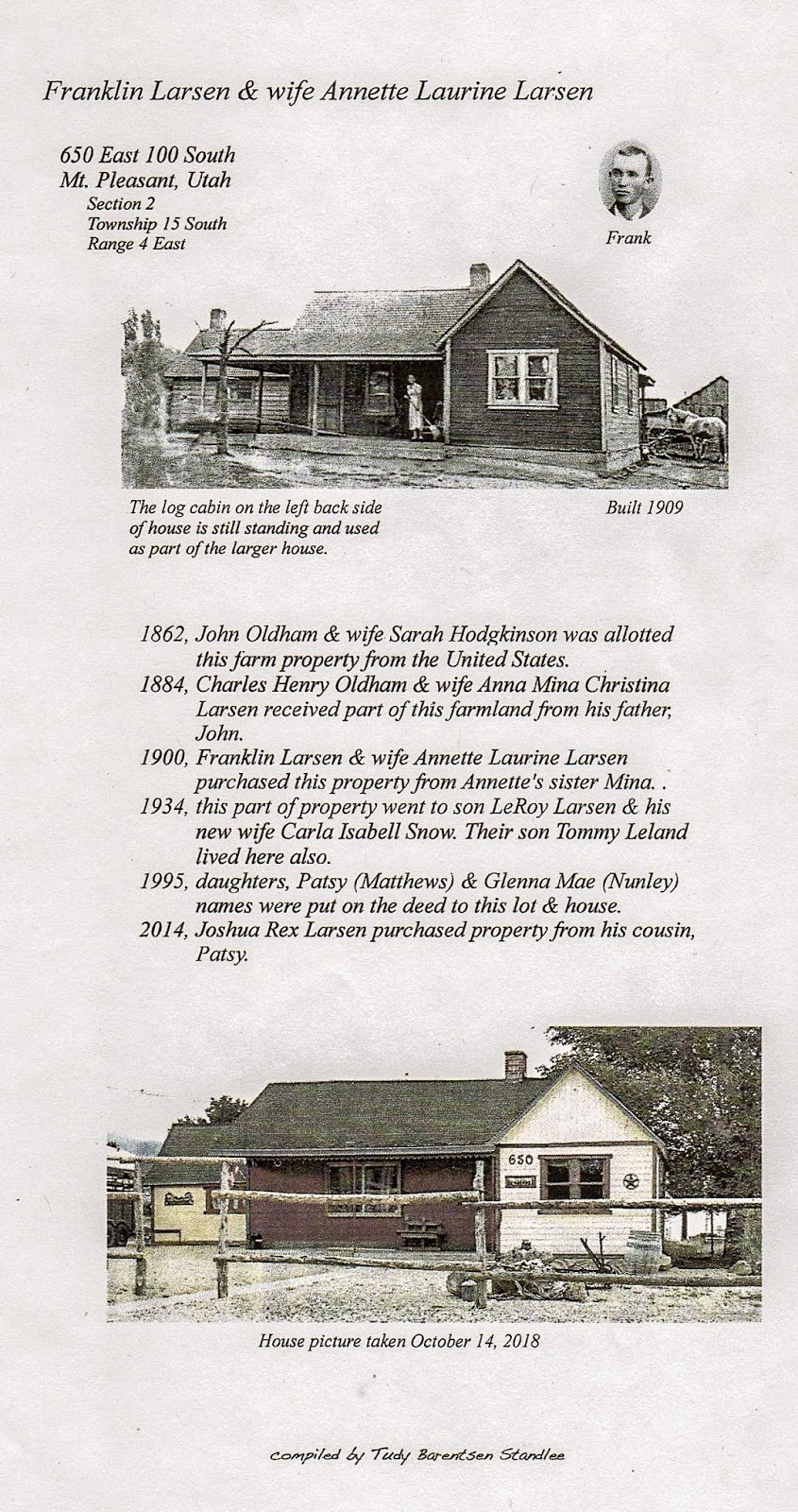 Tudy Standlee Page Mt Pleasant Pioneer Homes And Tidbits Of